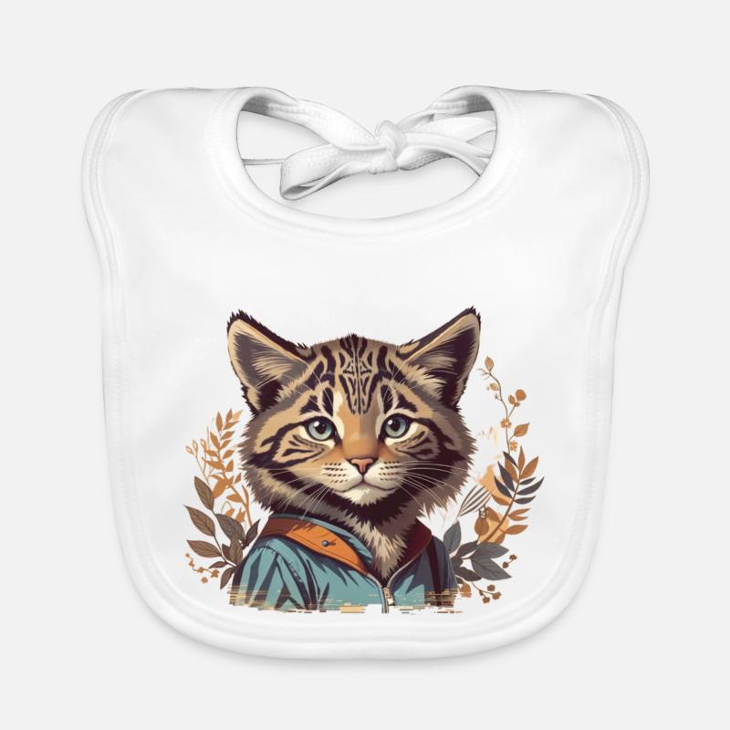 Un chat sauvage avec une jacket et des fleurs Bavoir bio Bébé