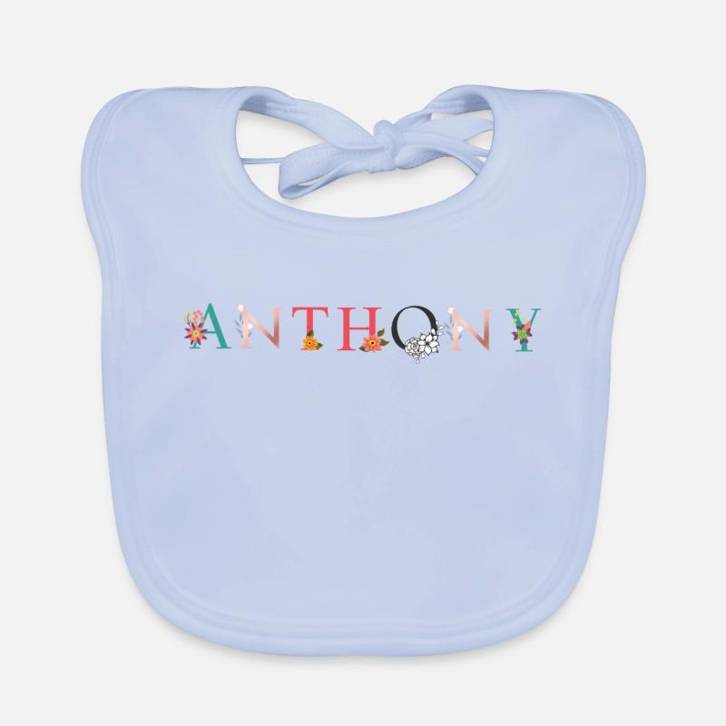 ANTHONY Nom Art avec fleurs brodées Bavoir bio Bébé