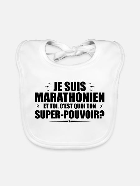 Je suis Marathonien. C'est quoi ton super pouvoir - Bavoir bio Bébé - blanc - Devant