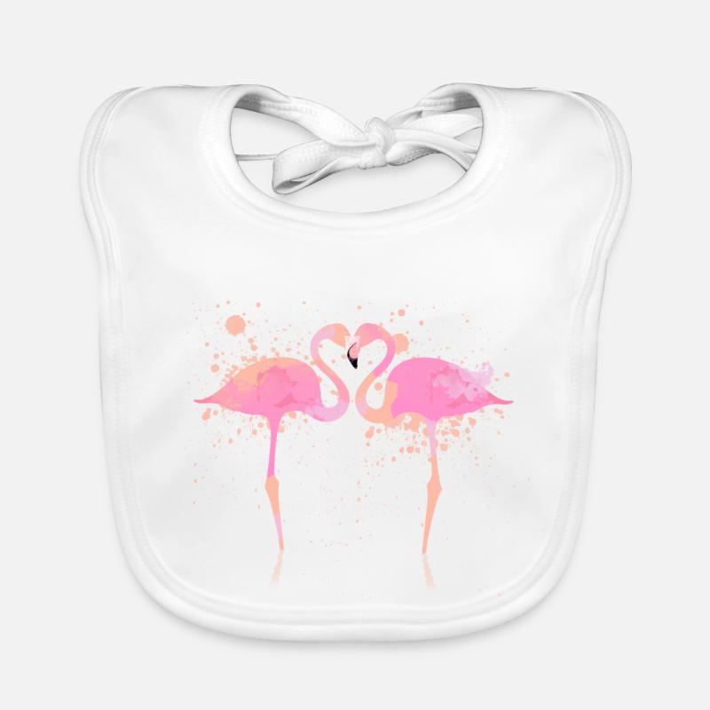 flamants roses - Bavoir bio Bébé - blanc