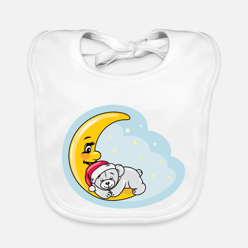 Sleeping teddy bear on the moon Organic Baby Bibs