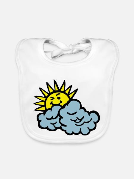 nuage sourire soleil - Bavoir bio Bébé - blanc - Devant