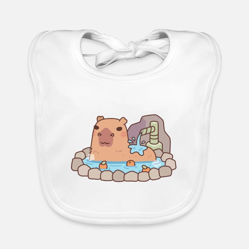Cute Capybara Chilling In Hot Spring Onsen Organic Baby Bibs
