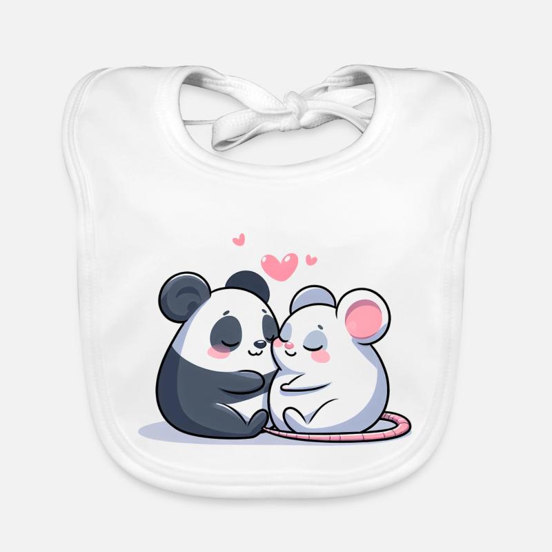 Cuddling Panda And Mouse In Love Organic Baby Bibs