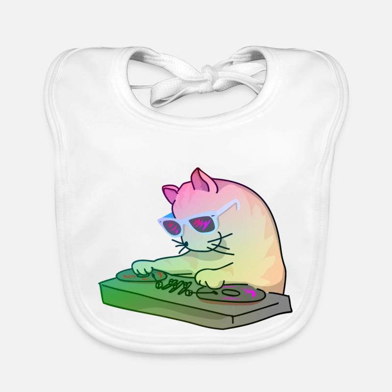 Rainbow DJ Kitty - dj cat Organic Baby Bibs