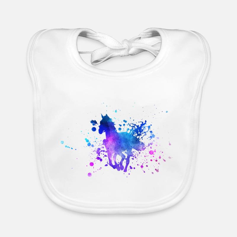 Aquarelle de silhouette de cheval - Bavoir bio Bébé - blanc