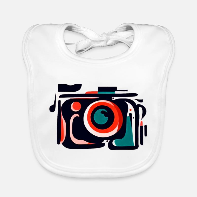 Flashback Frenzy: Retro Camera in Colorful Abstrac Organic Baby Bibs