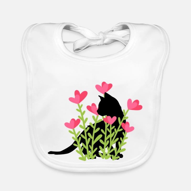 Spring design - black cat in the flower bed Organic Baby Bibs