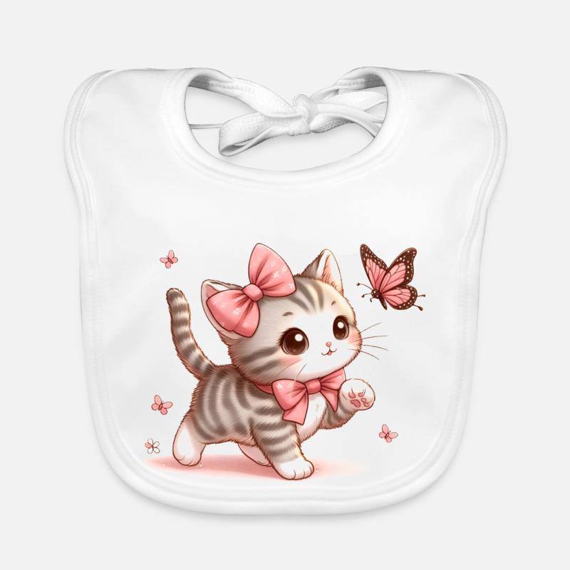 Katze mit Schmetterling - Baby Bio-Lätzchen - Weiß