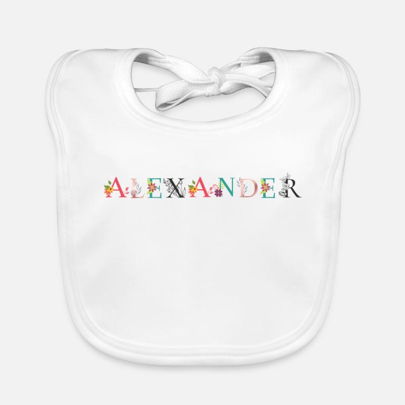 ALEXANDER Nom Art avec fleurs brodées Bavoir bio Bébé