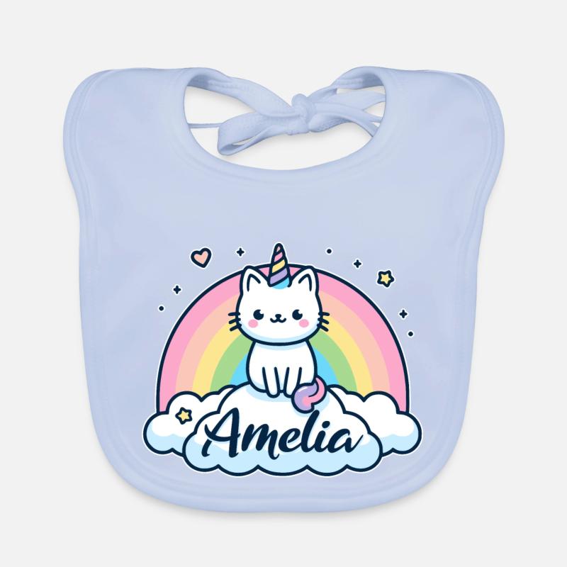 Amelia nom Prénom Licorne Chat Bavoir bio Bébé