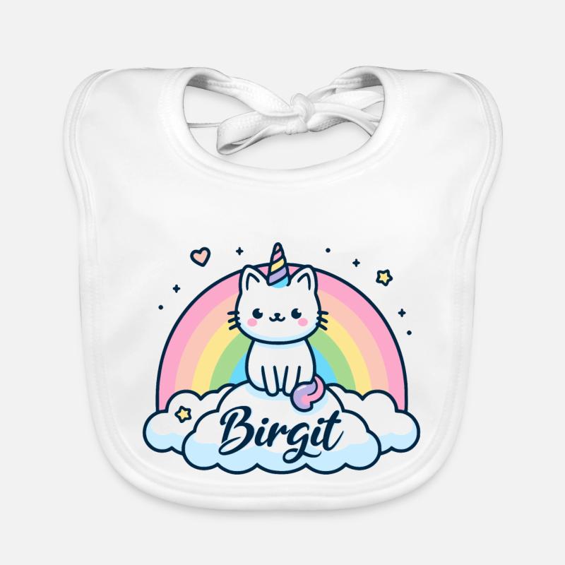 Birgit Nom Prénom Licorne Chat Bavoir bio Bébé