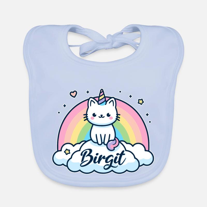 Birgit Nom Prénom Licorne Chat Bavoir bio Bébé