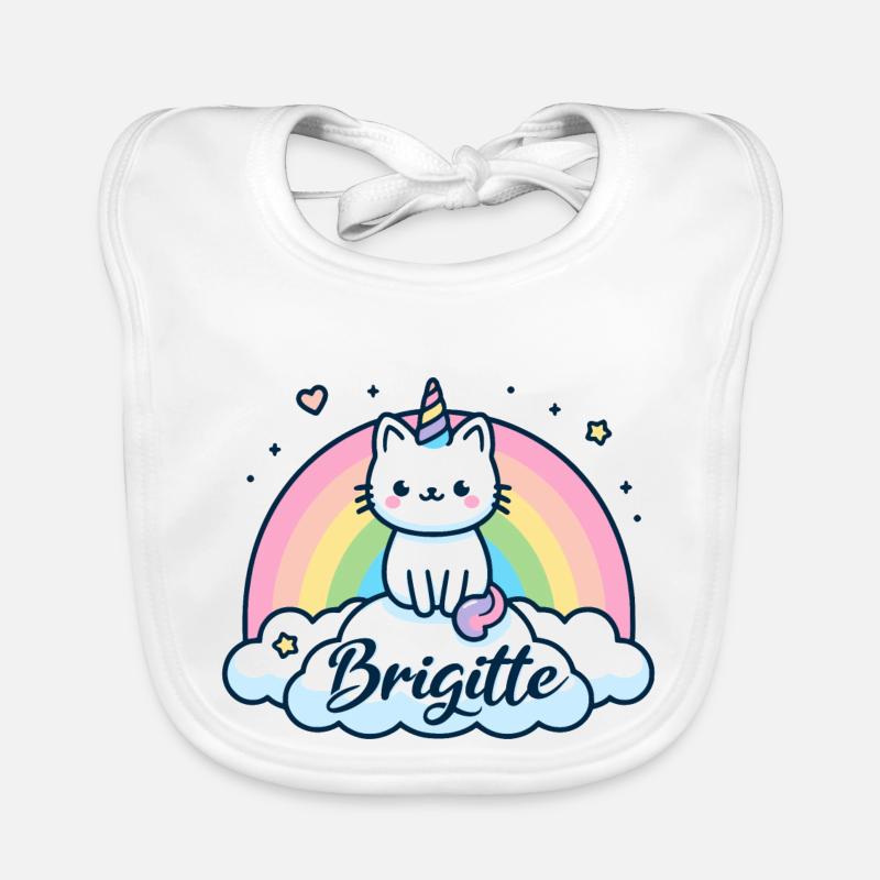 Brigitte Nom Prénom Licorne Chat Bavoir bio Bébé