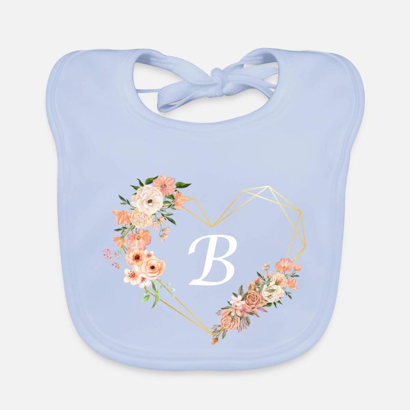 Buchstabe b florales goldenes Herz Baby Bio-Lätzchen
