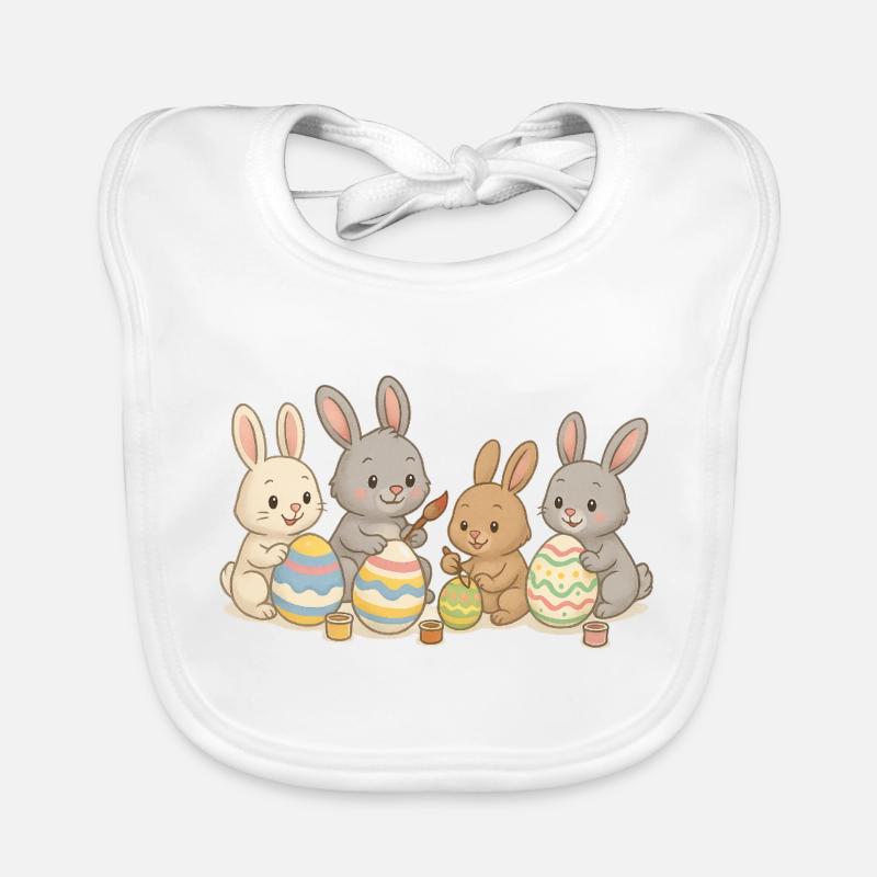 Bunny friends paint Easter eggs – Sweet Easter design Organic Baby Bibs