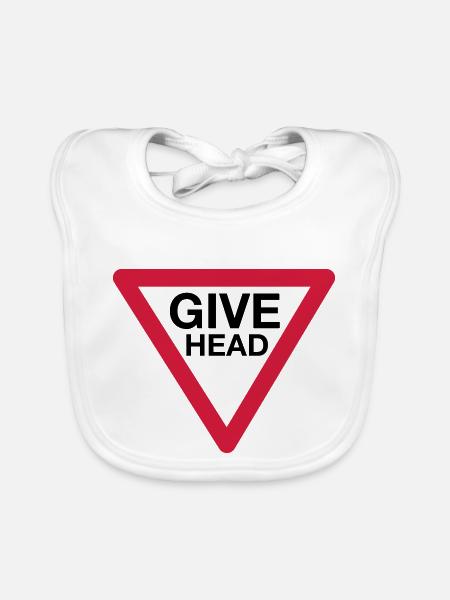 Give Head Road Sign (Give Way) - Organic Baby Bibs - white - Front
