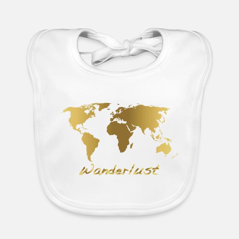 Carte du monde or - Bavoir bio Bébé - blanc