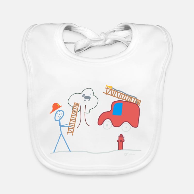 Firefighter stick figure, cat volunteer to help Organic Baby Bibs