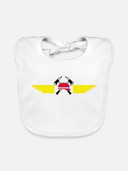 Fire helmet, ax and Wings - Organic Baby Bibs - white - Front