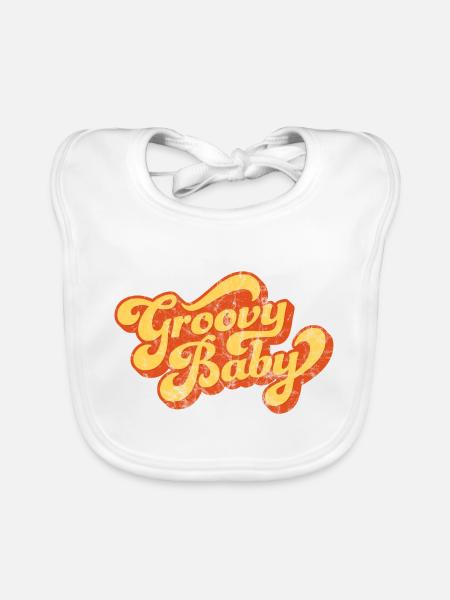 Groovy Baby - Vintage Style Design - Organic Baby Bibs - white - Front