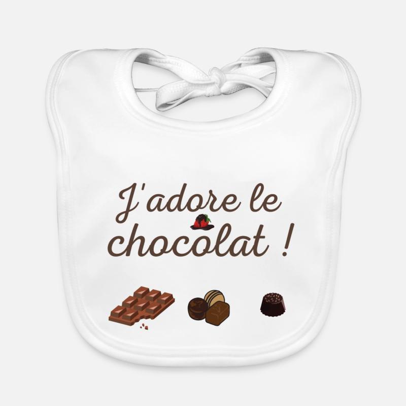 J adore le chocolat 3 - Bavoir bio Bébé - blanc