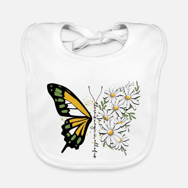 Schmetterling Blume blumig Floral Gänseblümchen - Baby Bio-Lätzchen - Weiß
