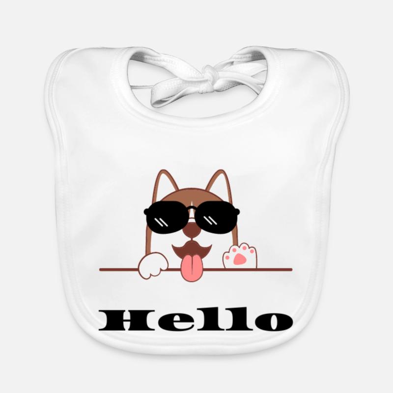 Chien joyeux avec lunettes de soleil, Hello Bavoir bio Bébé