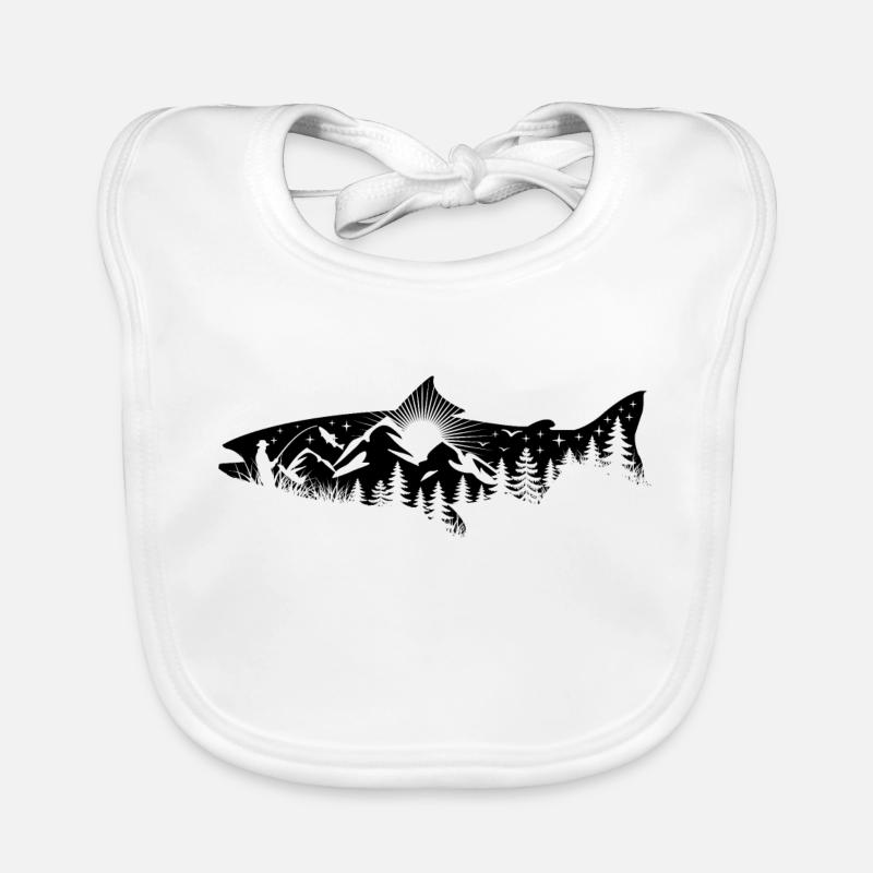 Silhouette Forelle - Angler mit Landschaft Baby Bio-Lätzchen