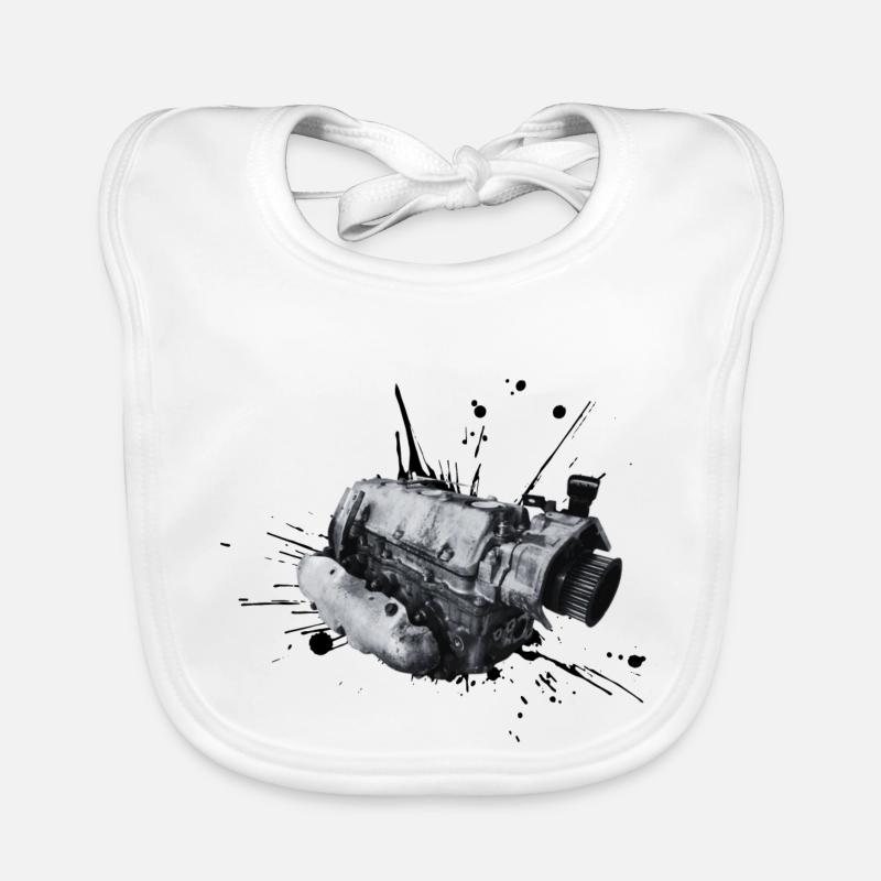 Power from Within - Cylinder Head - Organic Baby Bibs - white