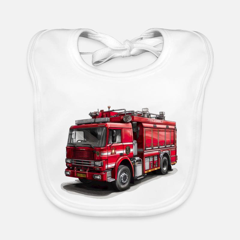 Mit dem Feuerwehrauto Brände bekämpfen Baby Bio-Lätzchen