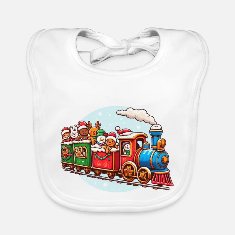 Christmas Train Elf Reindeer Snow Organic Baby Bibs