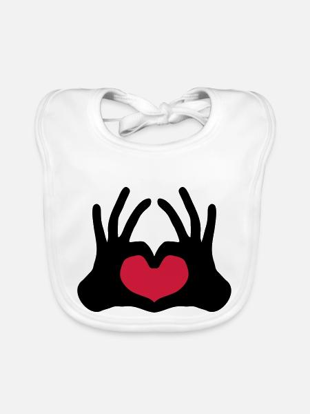 form outlined 2 hands pair of team hand signs half - Organic Baby Bibs - white - Front