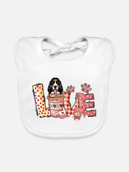 Basset Dog Coffee Lover Dog Mom Valentines Day - Organic Baby Bibs - white - Front