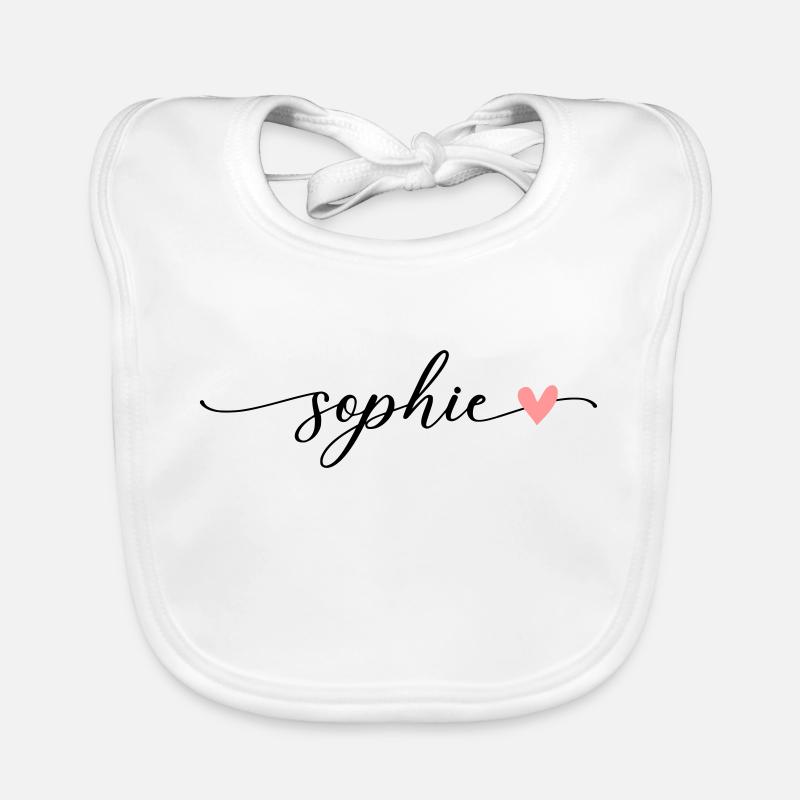Sophie Name Calligraphy Font - Organic Baby Bibs - white