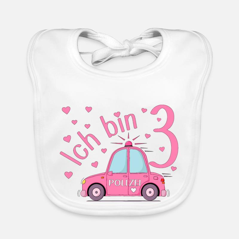 Polizeiauto Ich bin 3 Geburtstag Rosa Baby Bio-Lätzchen