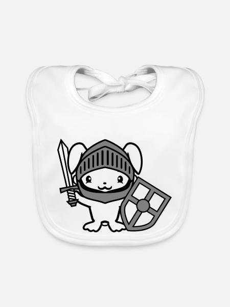 Hase Ritter Schwert Schild Rüstung Helm Burg Held - Baby Bio-Lätzchen - Weiß - Vorne