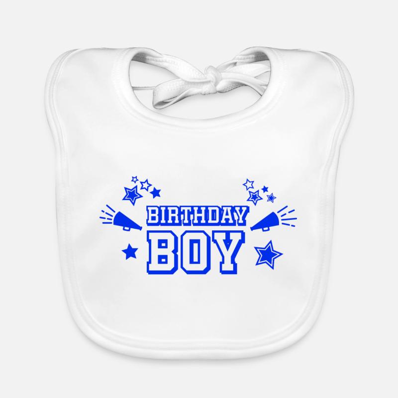 Text "Birthday Boy" mit Sternen und Megaphon Baby Bio-Lätzchen