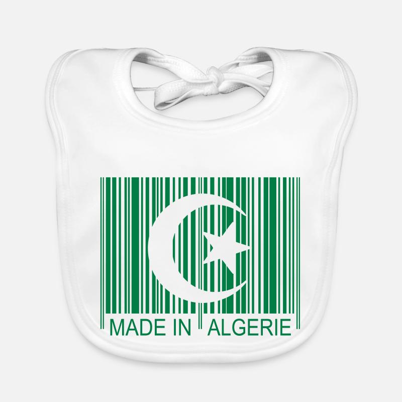 Code barre Made in ALGERIE 1c - Bavoir bio Bébé - blanc