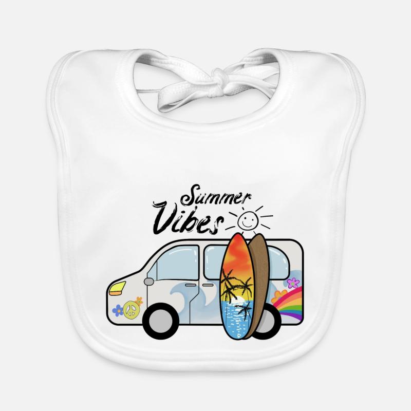 Camping bus avec planches de surf surfeurs vacances d'été Bavoir bio Bébé