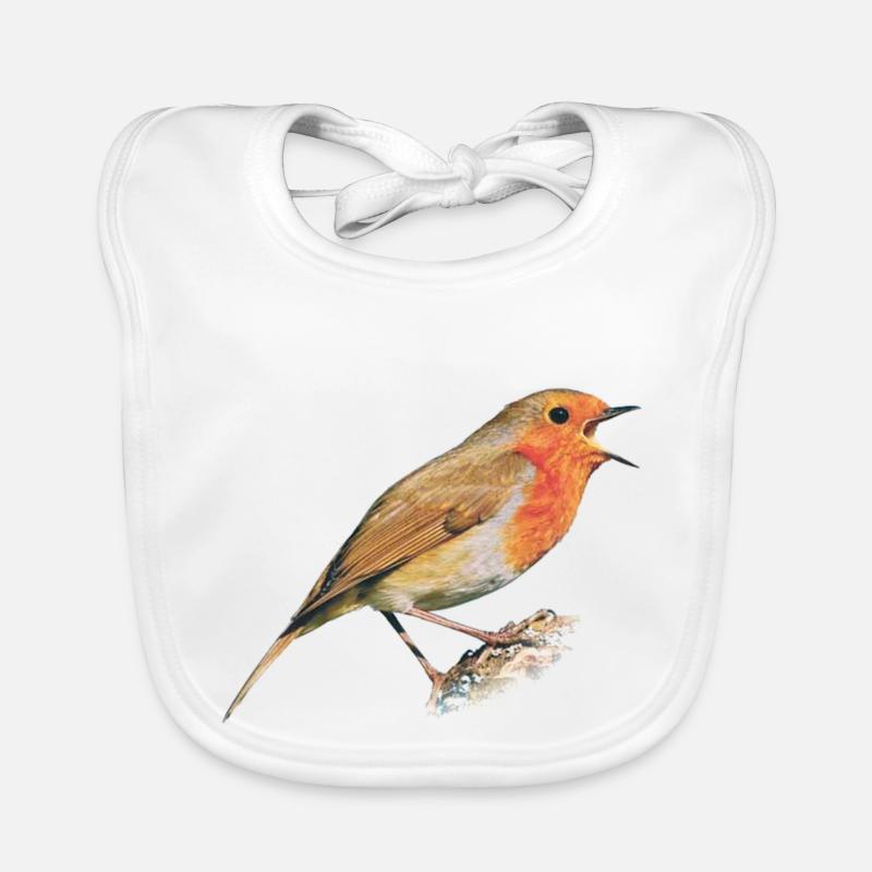Rouge-gorge oiseau Robin - Bavoir bio Bébé - blanc