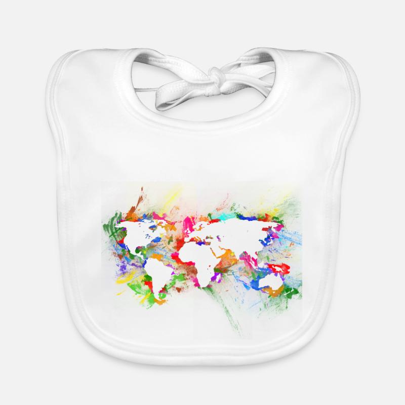 WORLD MAP abstract - Baby Bio-Lätzchen - Weiß