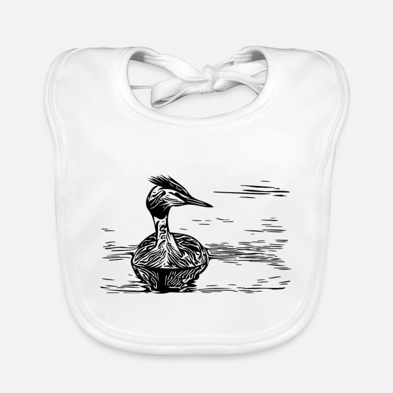 Grèbe à crête vintage flottant sur la rivière Bavoir bio Bébé