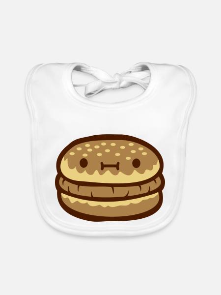 Cute face cheeseburger - Organic Baby Bibs - white - Front