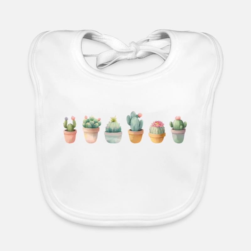Variété de cactus pour les amoureux des plantes - Bavoir bio Bébé - blanc