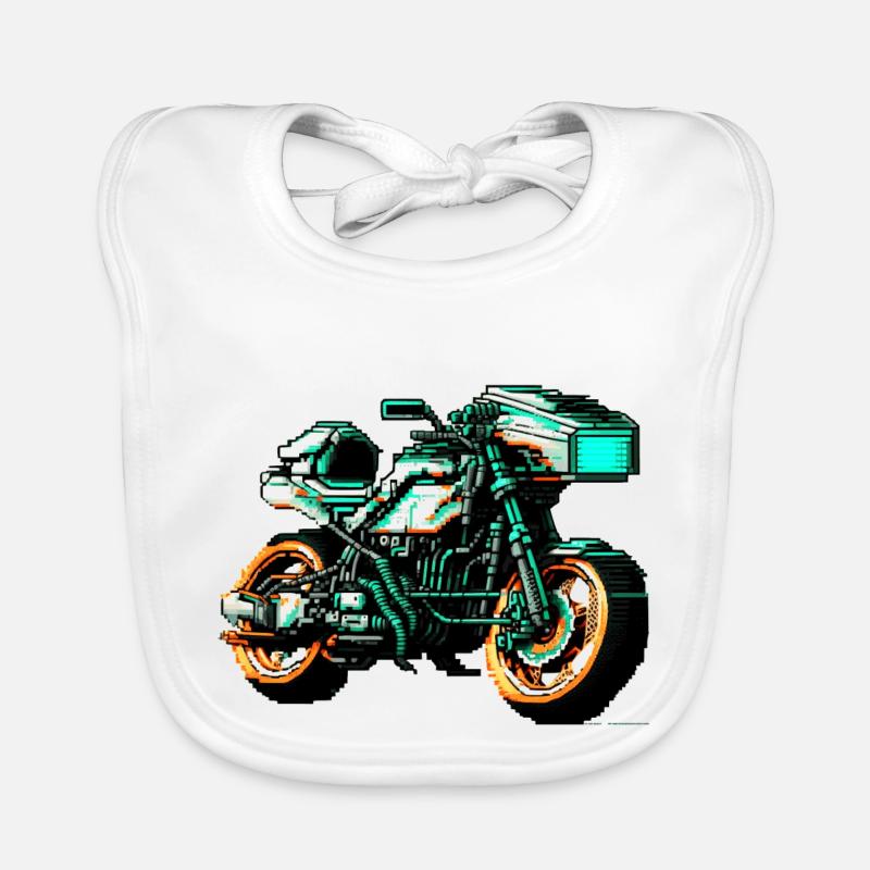 Racing machine motorcycle in great 8 bit graphics Organic Baby Bibs