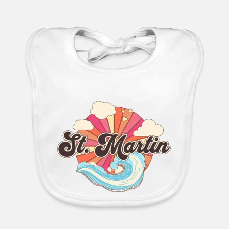 Saint Martin Caraïbes Rétro - Bavoir bio Bébé - blanc