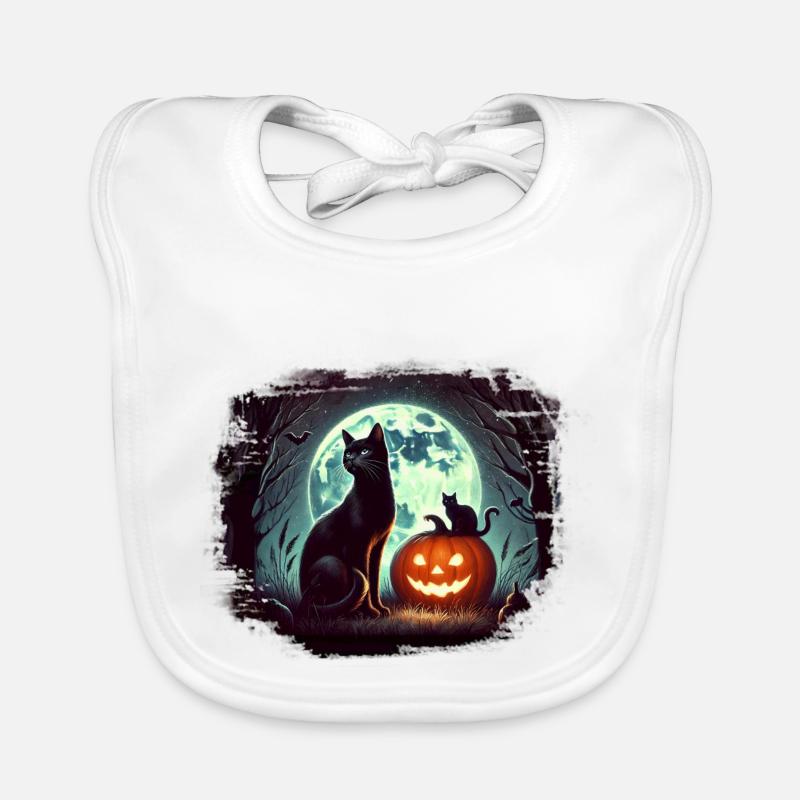 Halloween Cat Black Pumpkin Moon Gothic Witch Organic Baby Bibs