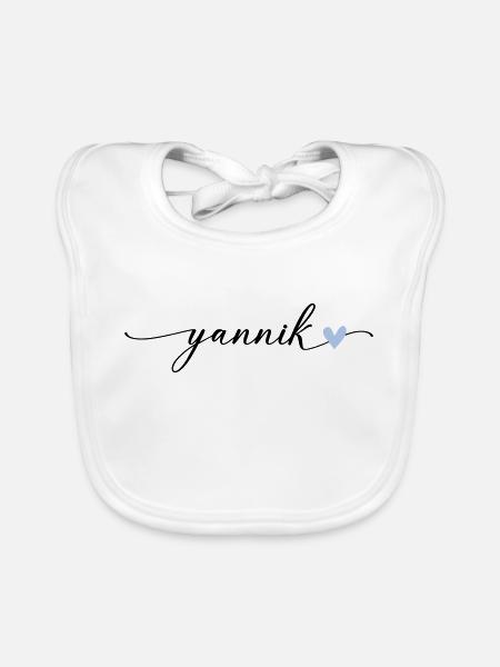 Yannik Name Calligraphy Font - Organic Baby Bibs - white - Front