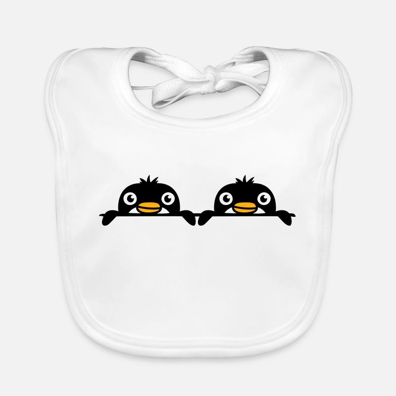 2 Pinguine Freunde gucken hinter Mauer hervor Team Baby Bio-Lätzchen